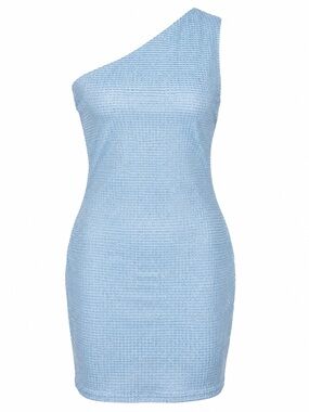 Superdown Ice Blue One Shoulder Sparkly Bodycon Mini Dress NWT Y2K Glam Size M